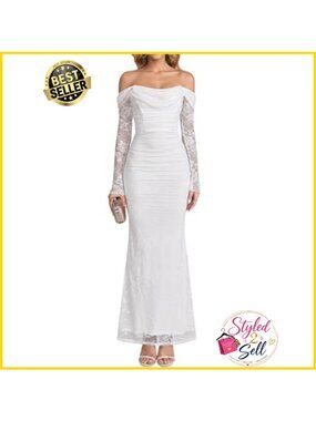 Off Shoulder Long Sleeve Corset Maxi Dress Formal Wedding Guest Ruched Bodycon